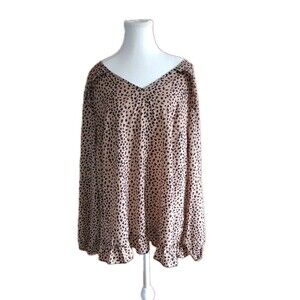 Shein Curve Womens Leopard Print Blouse Brown Black Sz 2XL Ruffle Career Wear